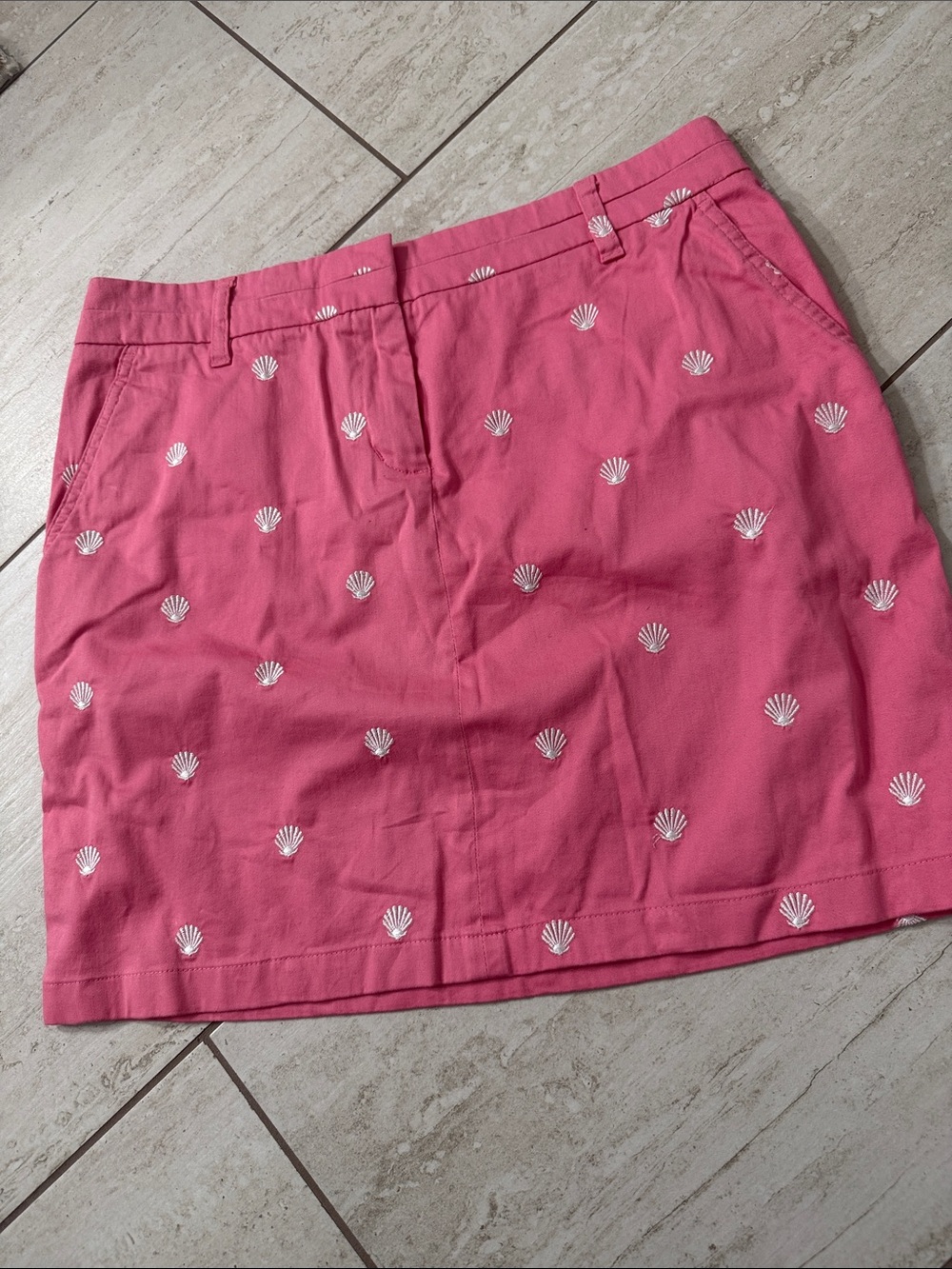 British Khaki Pink Embroidered Shell Mini Skirt ..2 side pockets ..2 back